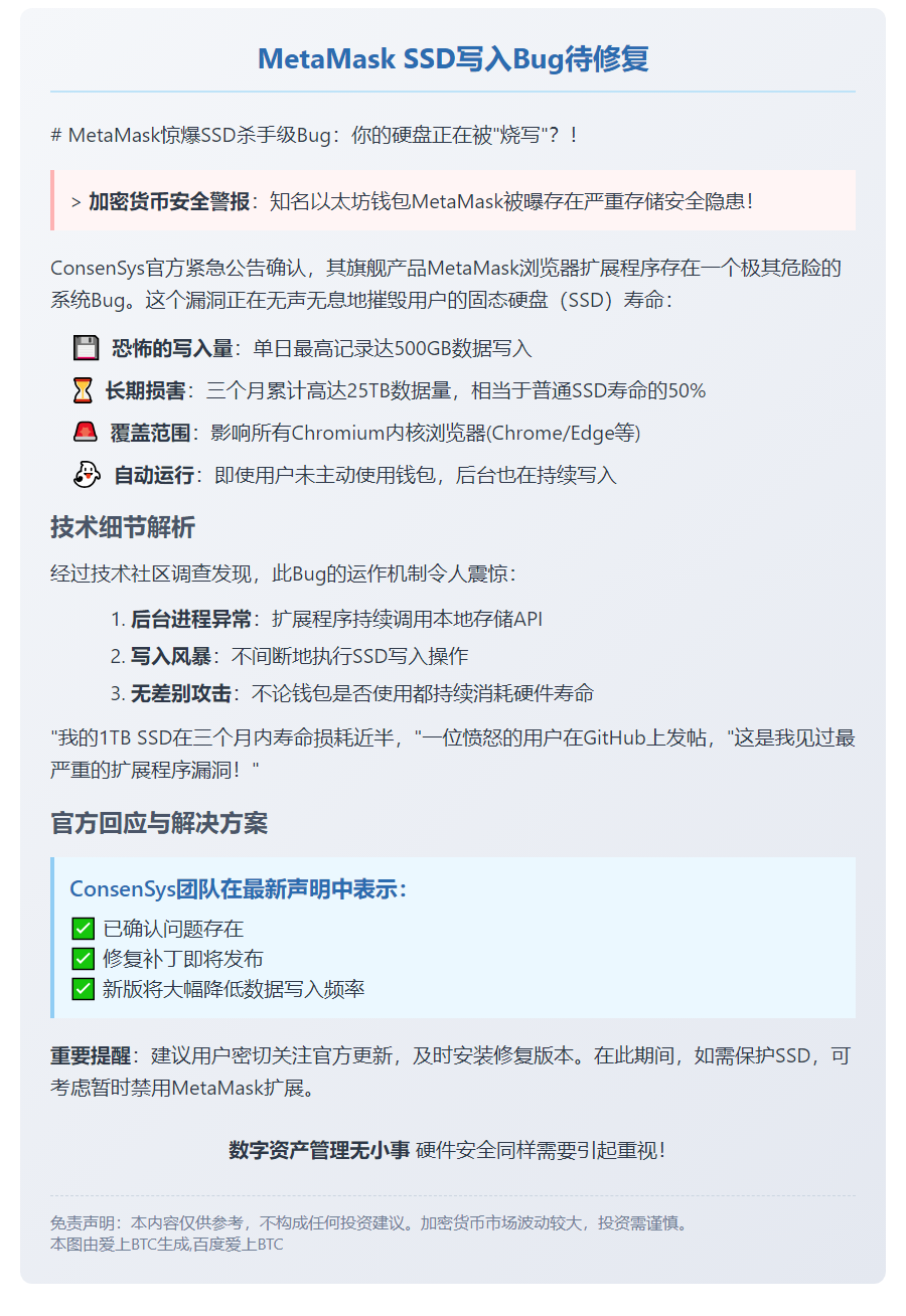 "MetaMask SSD写入Bug待修复"