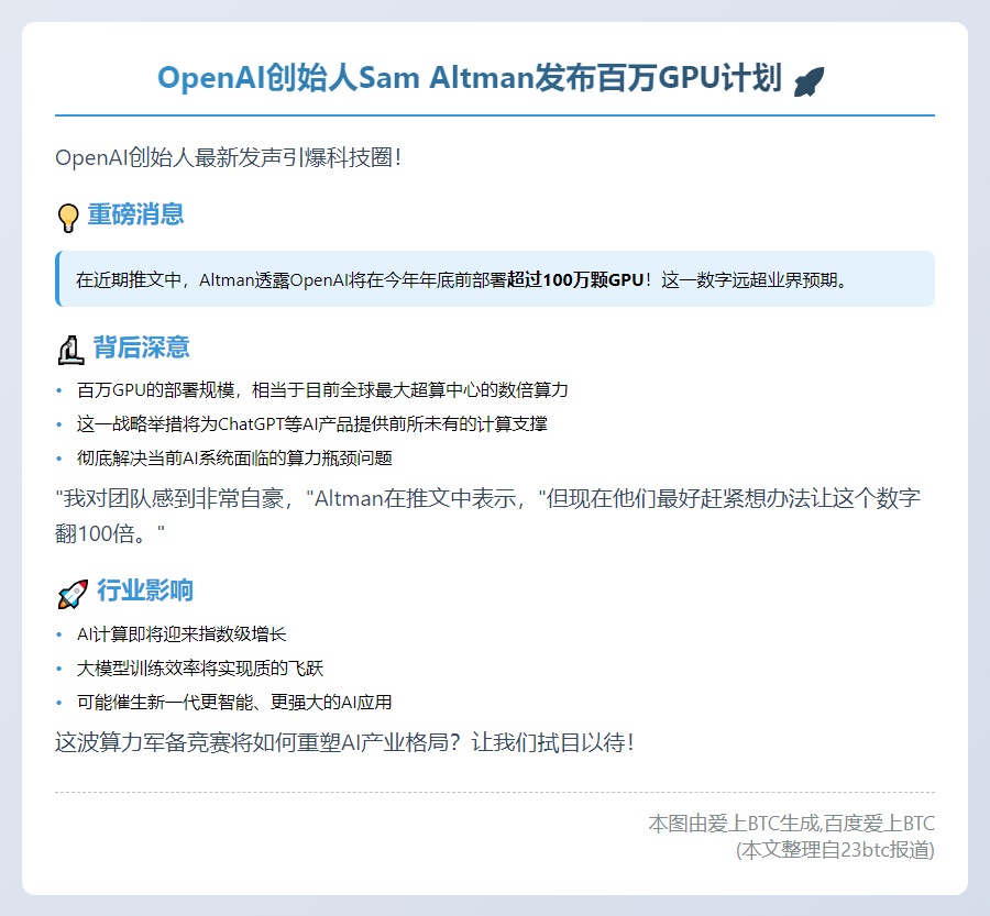 OpenAI创始人：年底部署超100万GPU