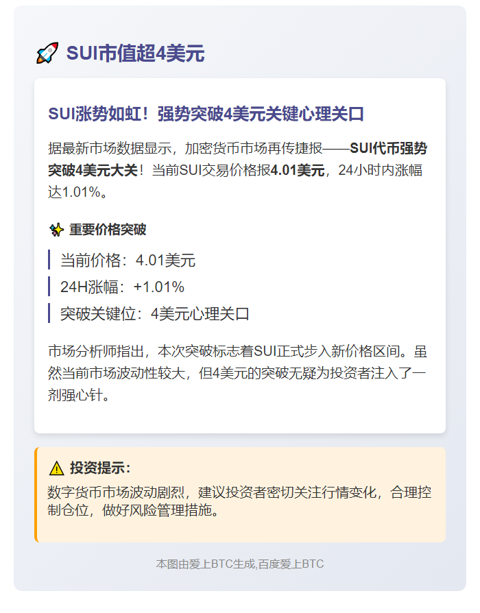 SUI市值超4美元