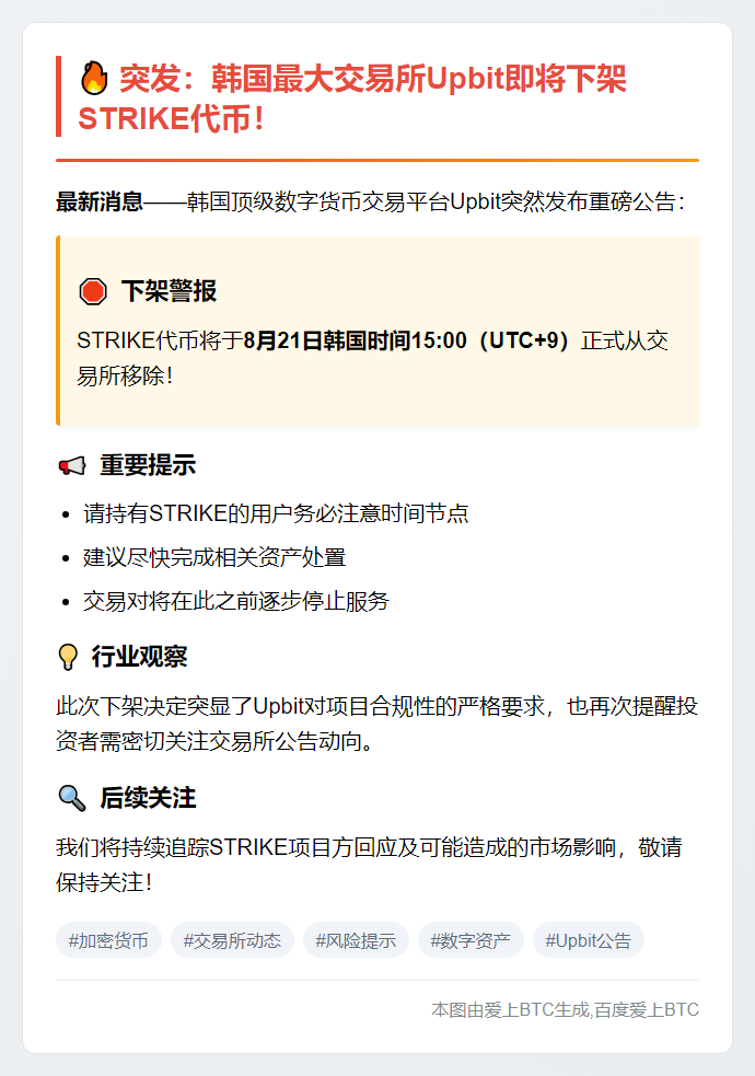Upbit下架STRIKE代币