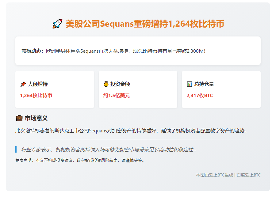 美股公司Sequans增持1264枚比特币