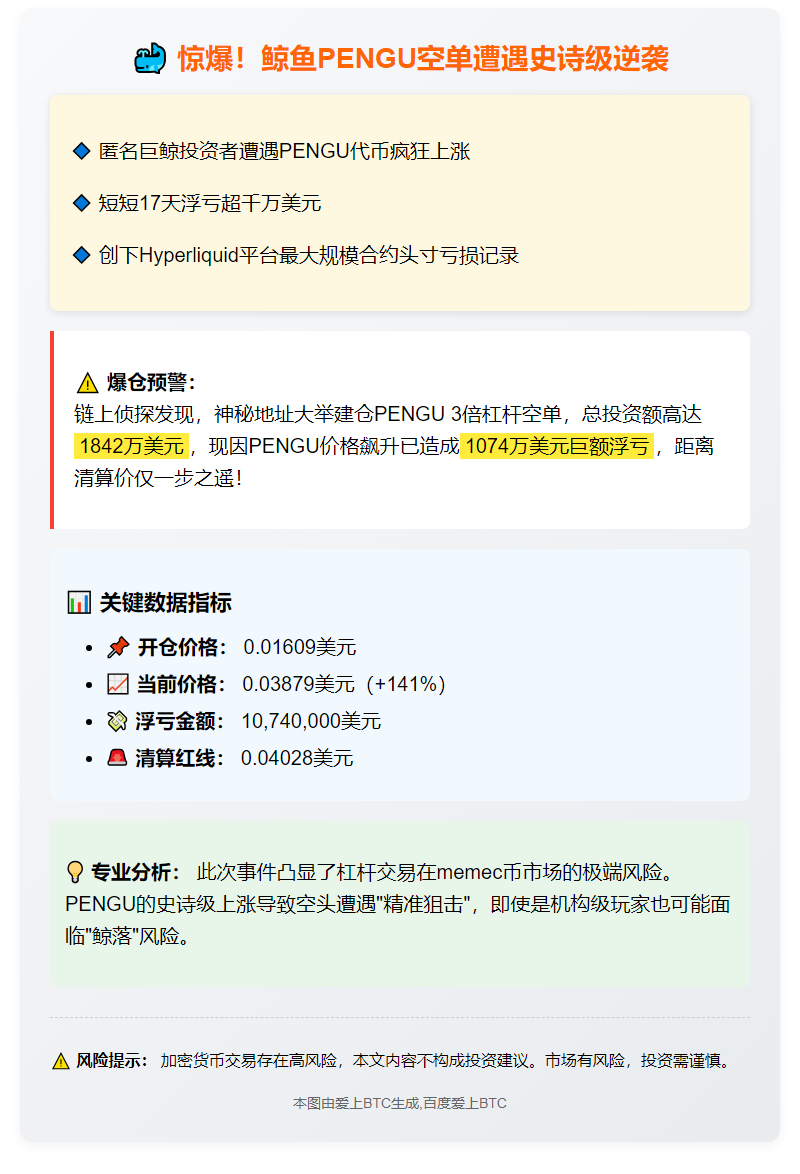 鲸鱼PENGU空单浮亏千万