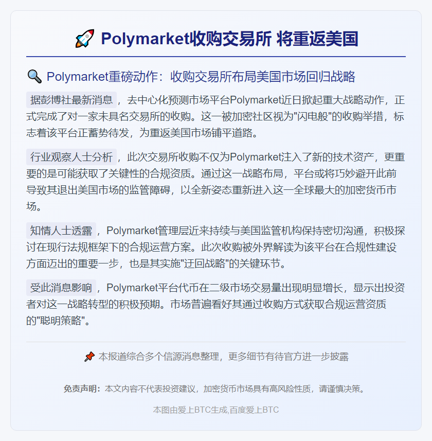 Polymarket收购交易所 将重返美国