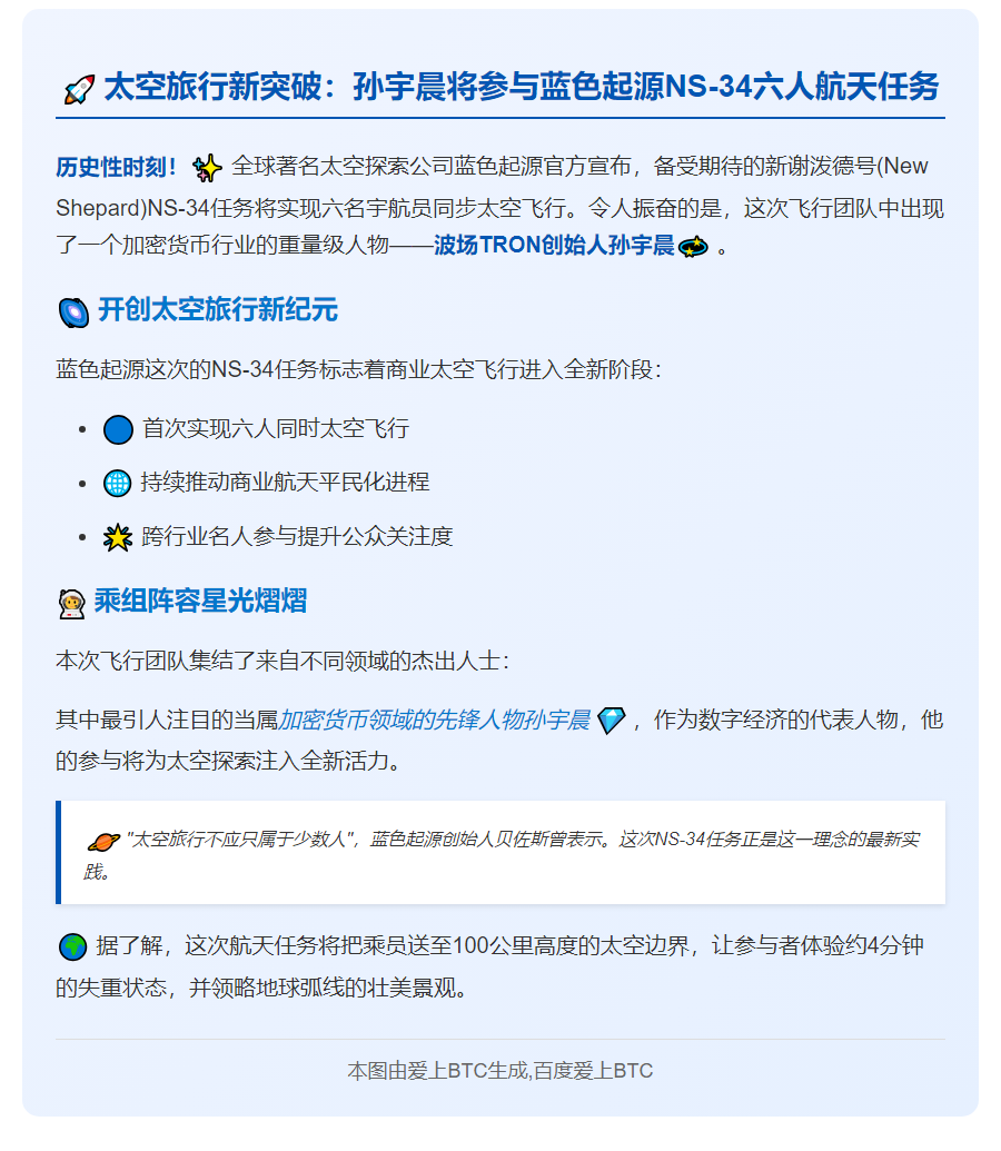 蓝色起源NS-34任务搭载6人 含孙宇晨