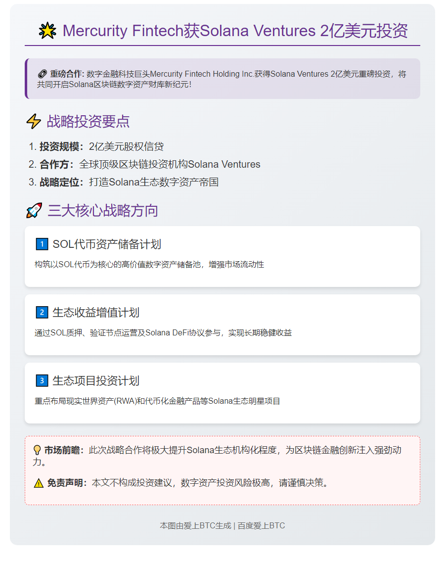 Mercurity Fintech获Solana Ventures 2亿美元投资启动数字资产财库