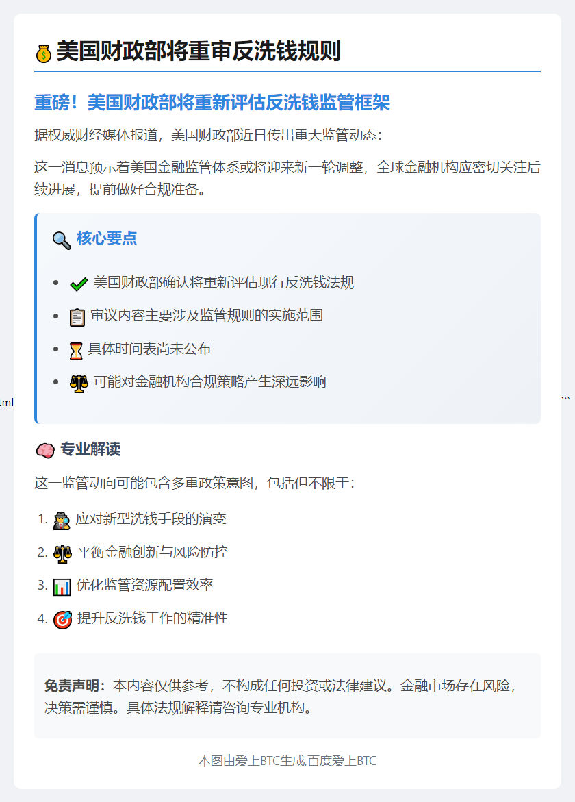 美财政部将重审反洗钱规则