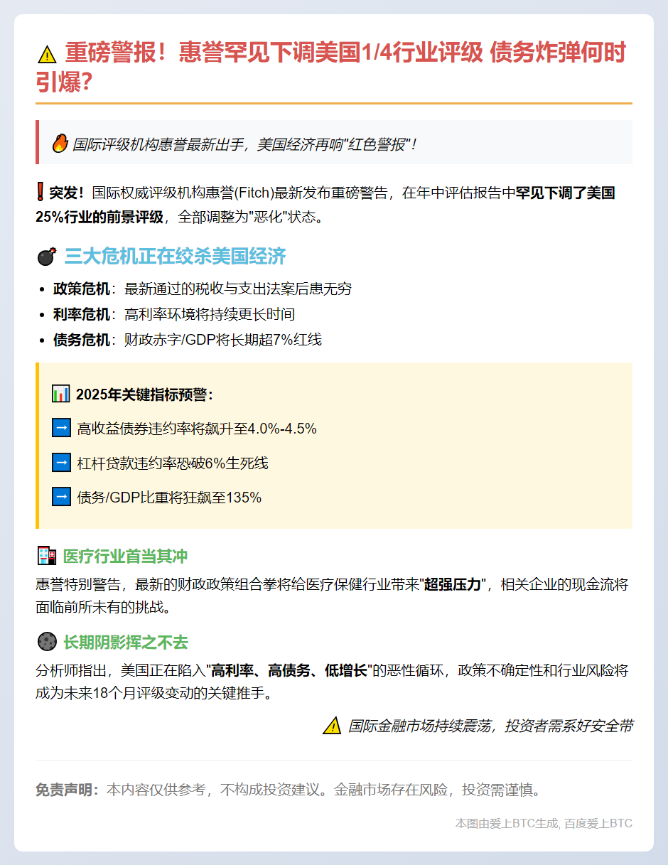 惠誉下调25%美国行业评级至