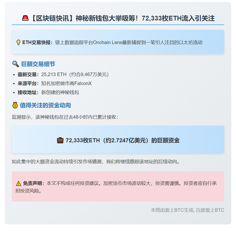 新钱包获FalconX转账9467万美元ETH