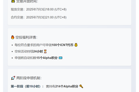“币安ICNT空投门槛：214 Alpha积分”