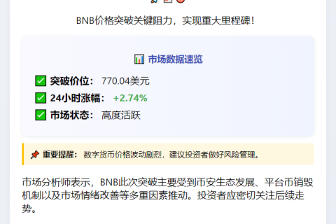 ```
BNB突破770美元
```