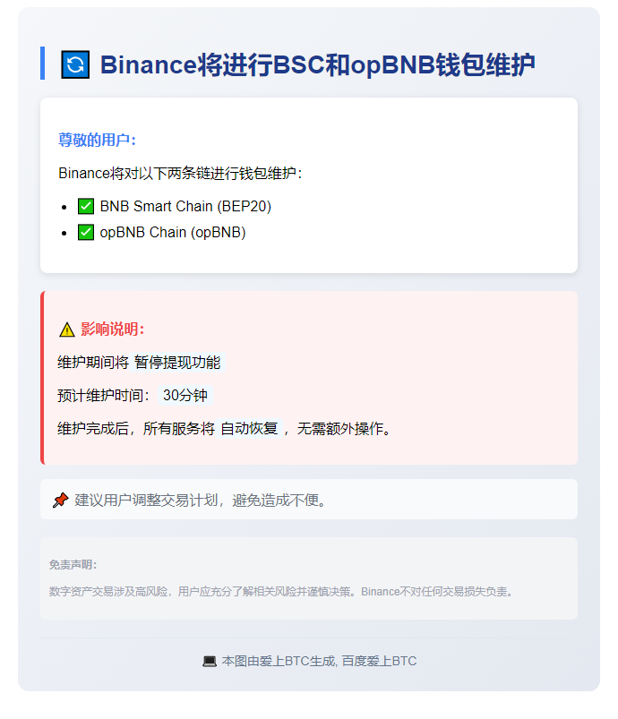 "Binance维护BNB SmartChain及opBNB钱包"