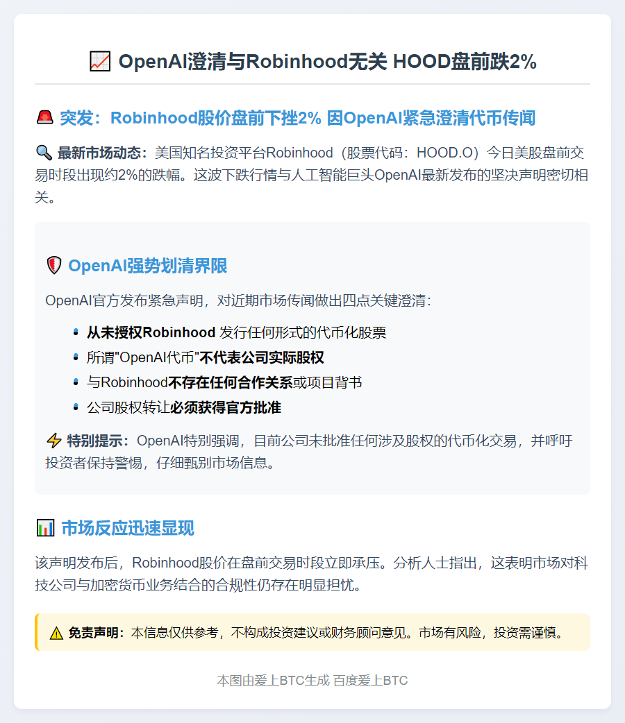 "OpenAI澄清与Robinhood无关 HOOD盘前跌2%"