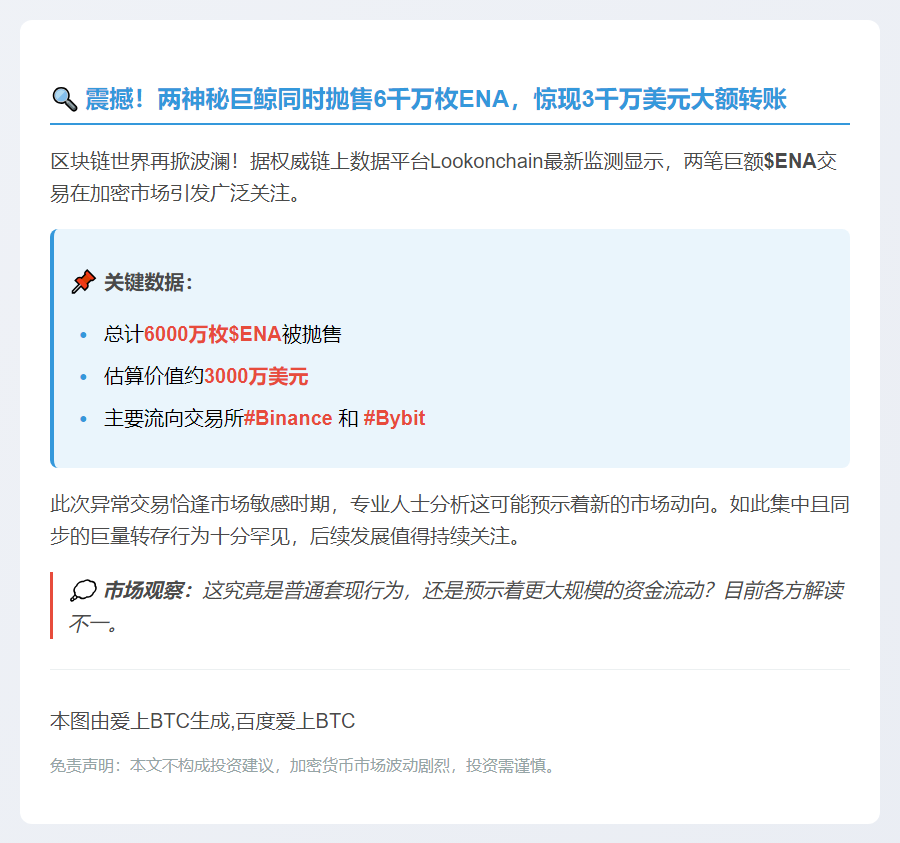 巨鲸10小时前存入6000万枚$ENA