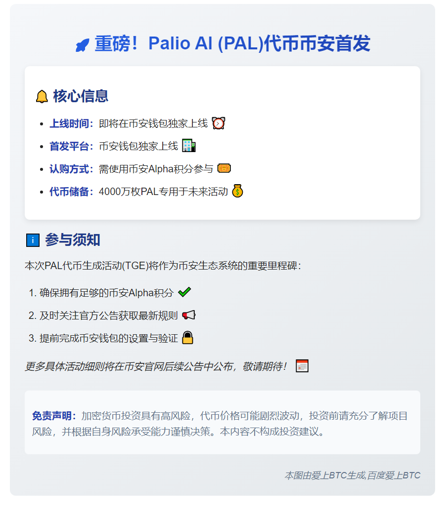 币安7月7日上线Palio AI代币
