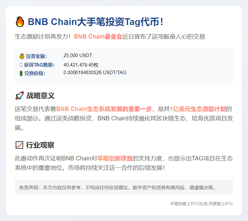 BNB基金会购2.5万TAG代币