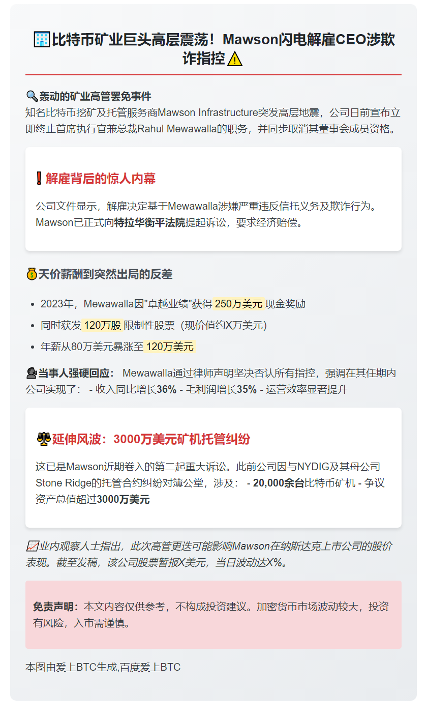 比特币矿企CEO涉欺诈被辞