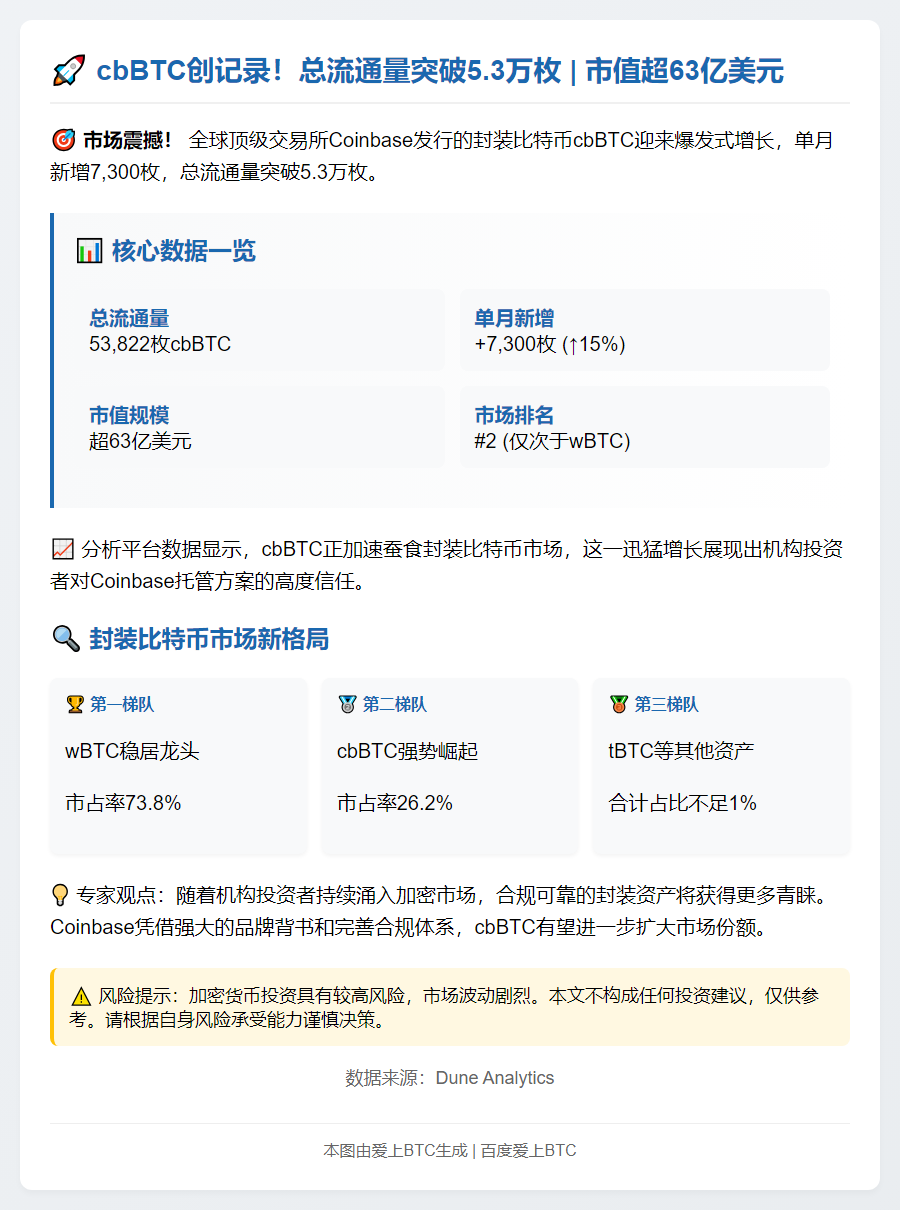 cbBTC市值超63亿 流通量5.3万枚
