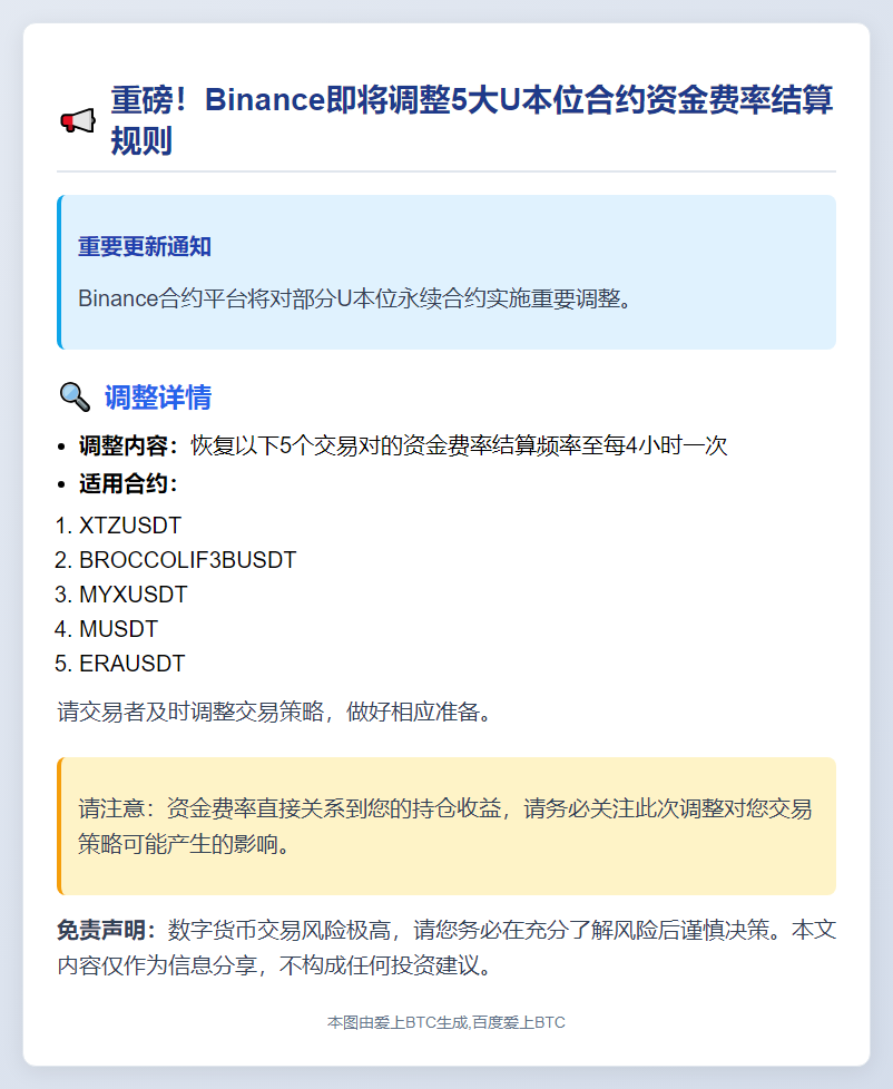 Binance恢复XTZUSDT等合约费率结算