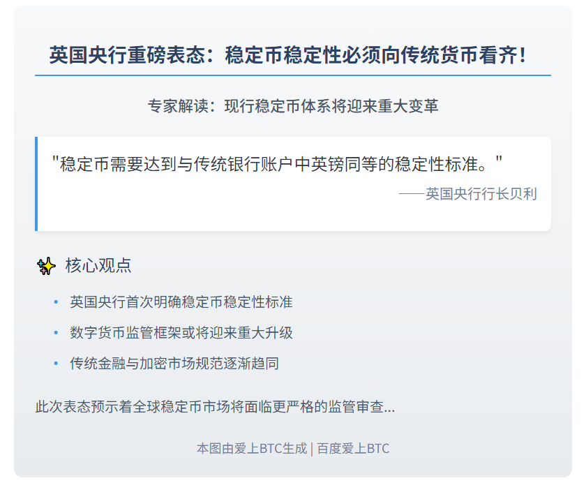 贝利：稳定币需与英镑一样稳定