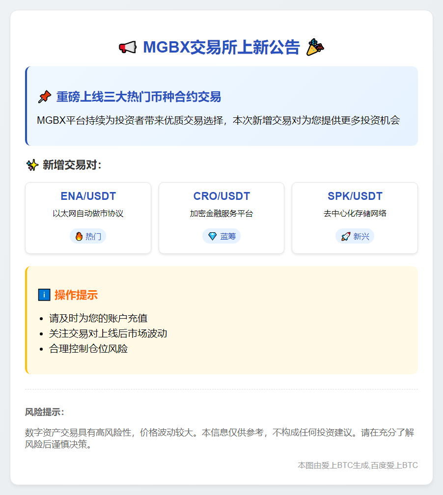 MGBX上线ENA、CRO、SPK合约
