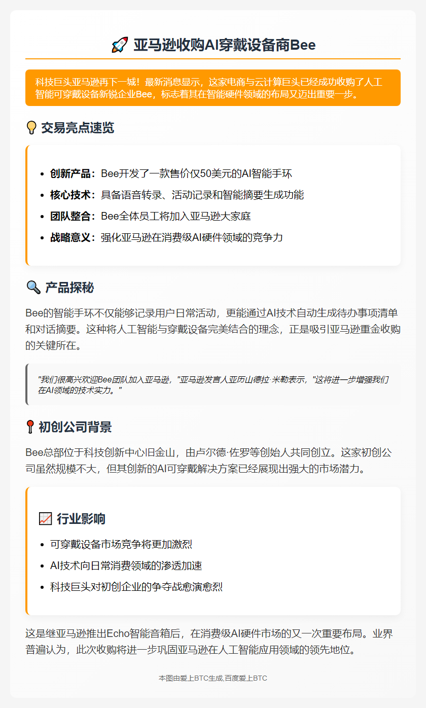 亚马逊收购AI穿戴设备商Bee