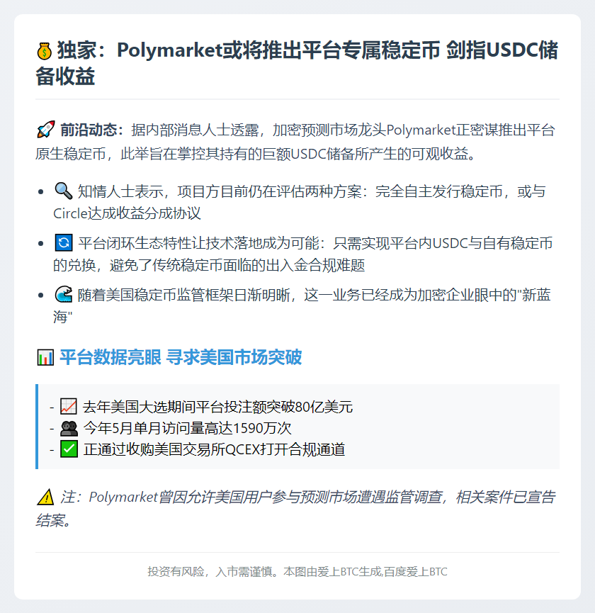 Polymarket或发稳定币掌控USDC收益