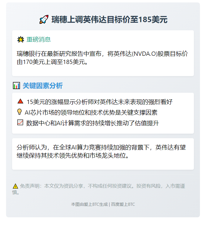瑞穗上调英伟达目标价至185美元