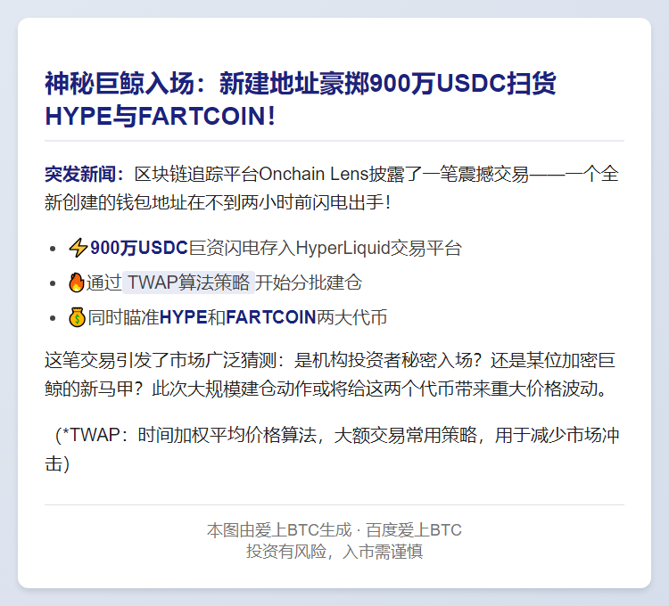 巨鲸900万USDC狂扫HYPE与FARTCOIN