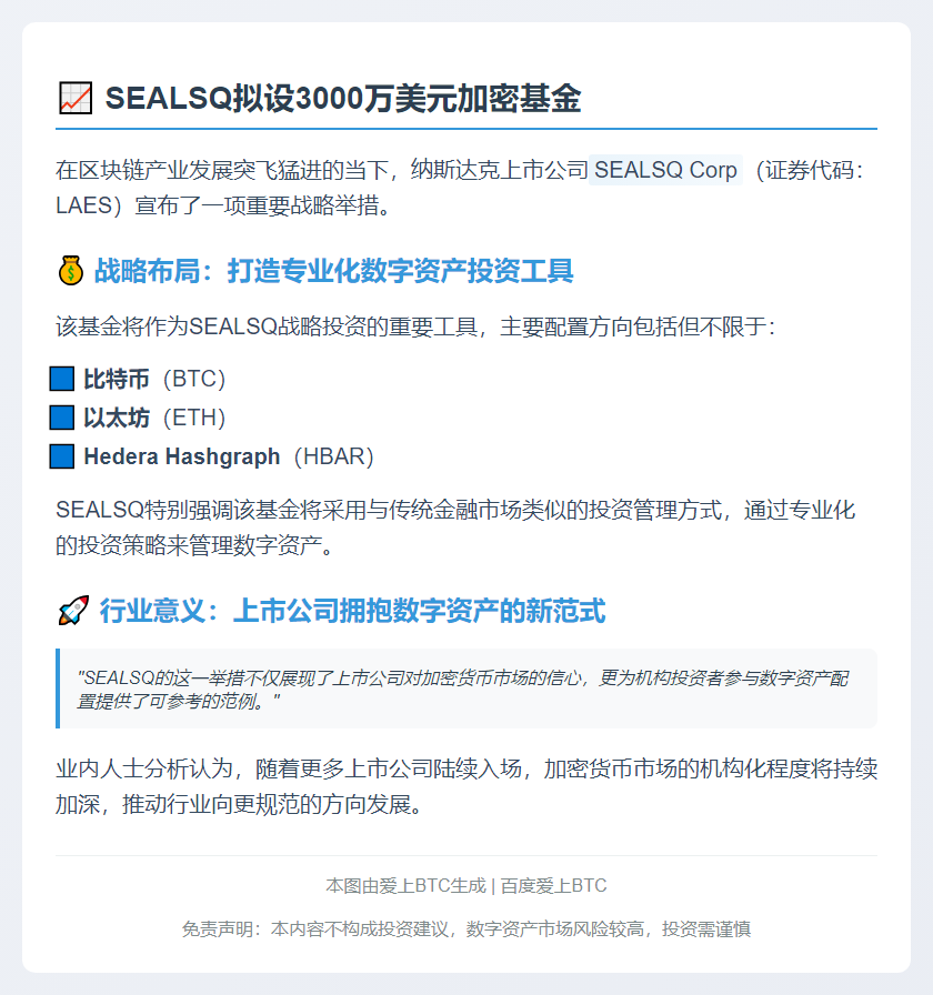 SEALSQ拟设3000万美元加密基金