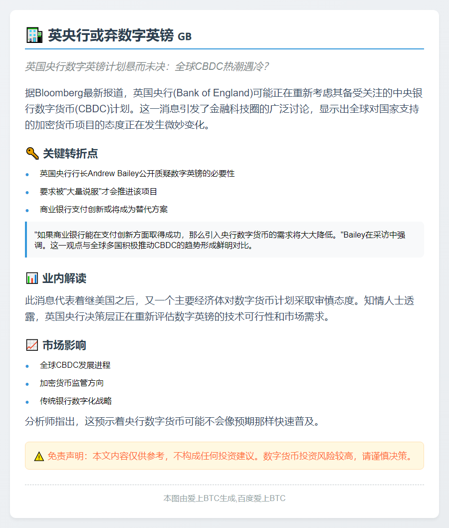 英央行或弃数字英镑