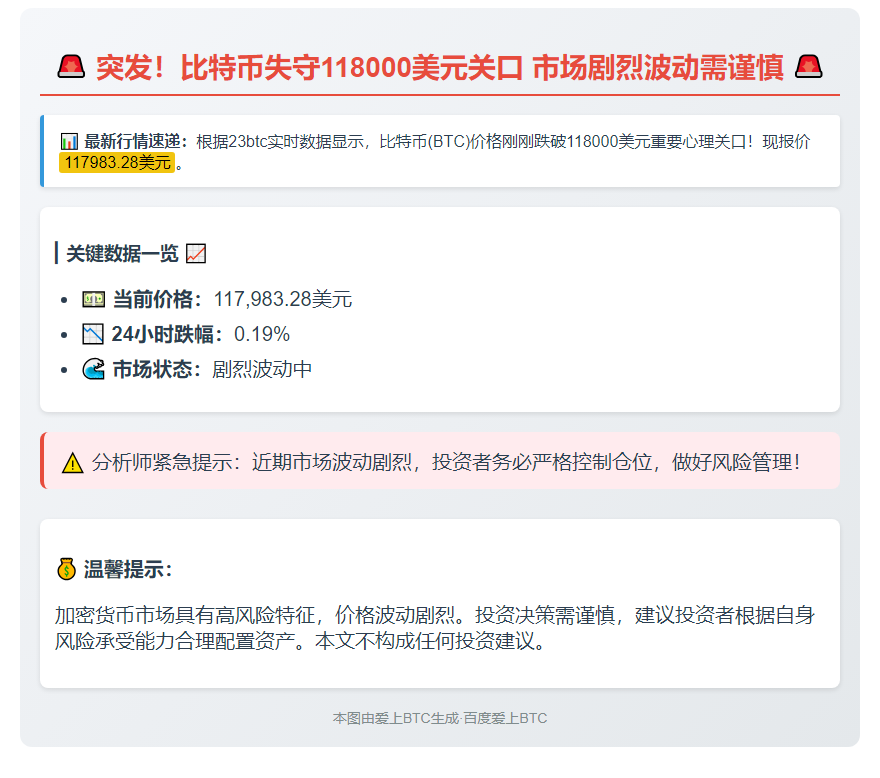 BTC跌破11.8万美元