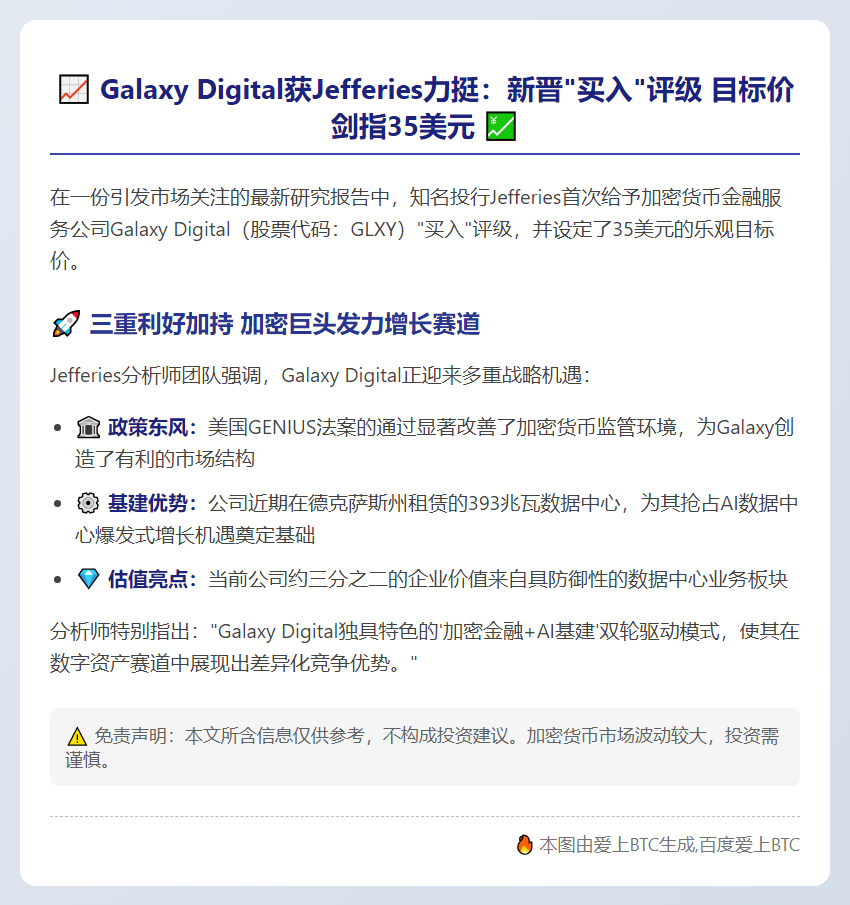 Jefferies看好Galaxy Digital 目标价35美元