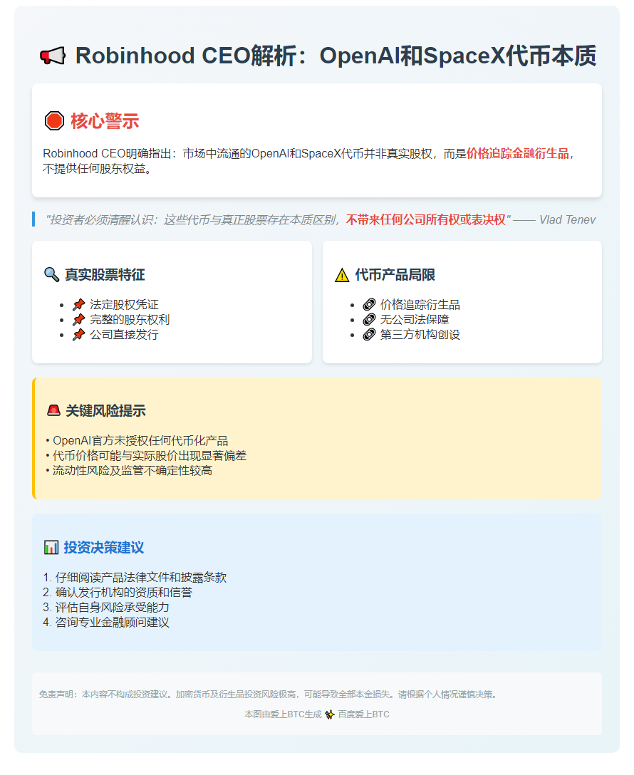 Robinhood CEO：OpenAI和SpaceX代币属衍生品