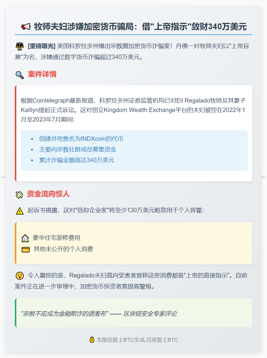 牧师夫妇涉340万美元加密货币诈骗被起诉