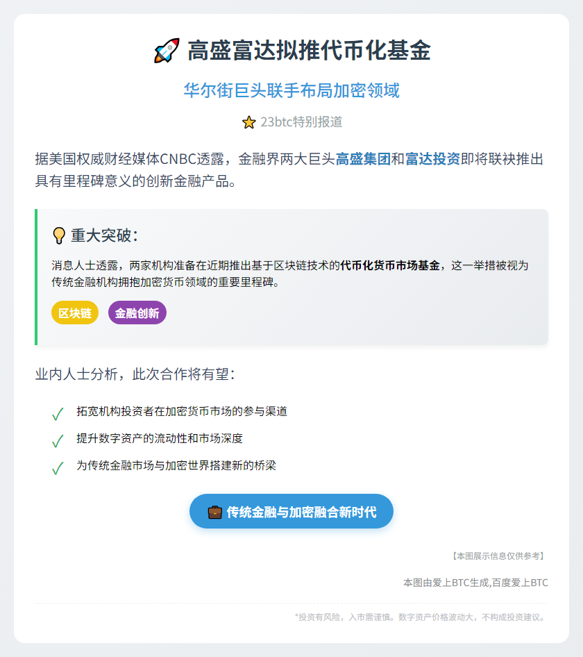 高盛富达拟推代币化基金