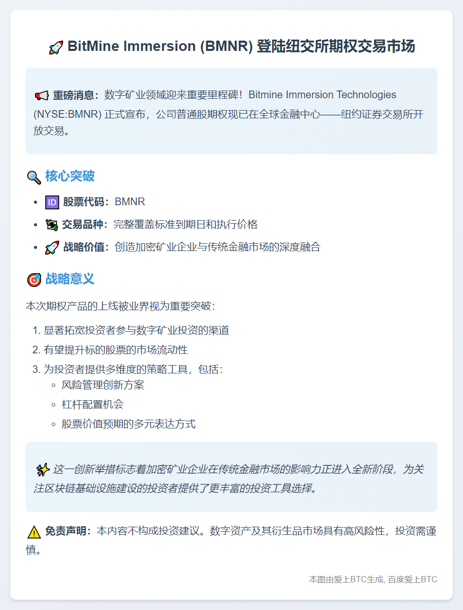 BMNR宣布纽交所期权交易启动