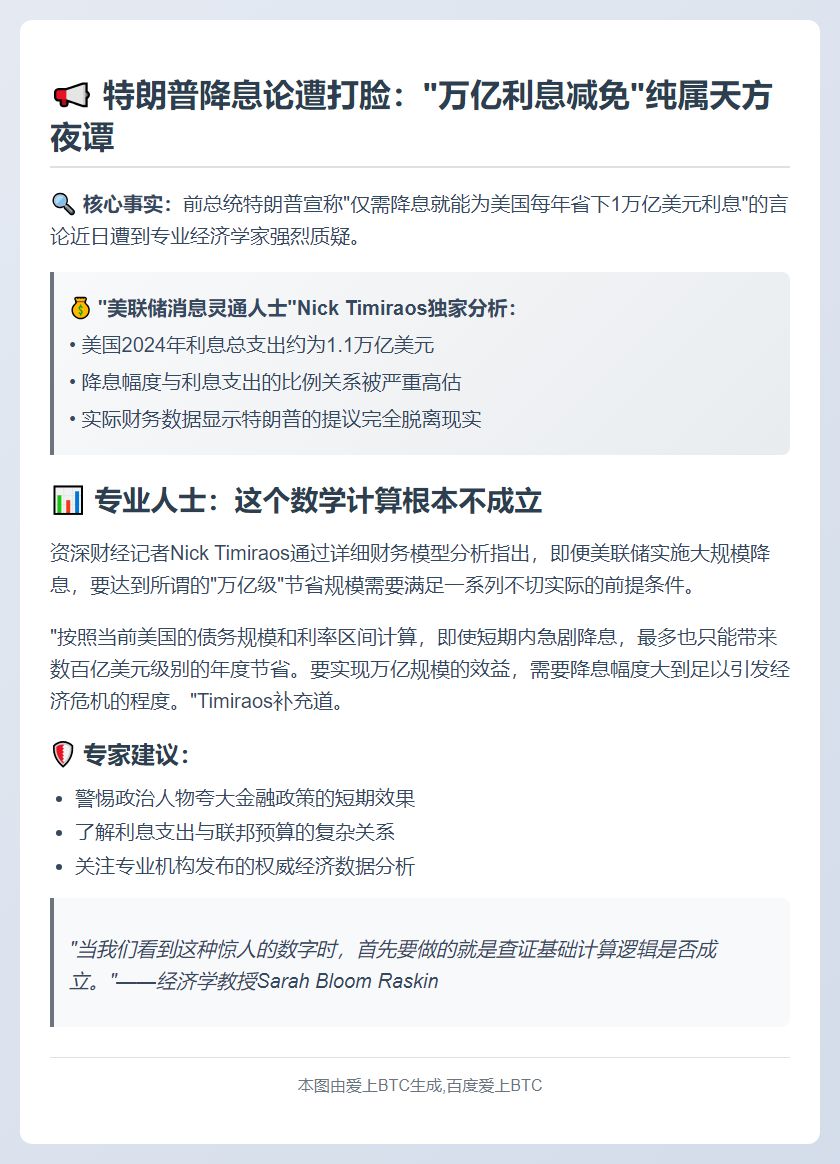 特朗普称降息省万亿？美联储：不可能