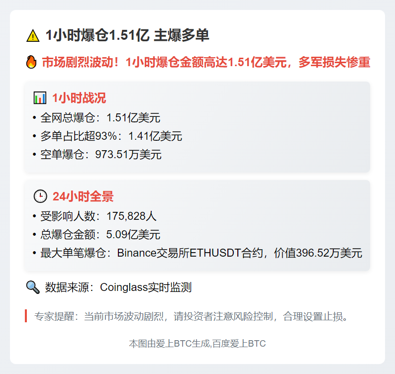 1小时爆仓1.51亿 主爆多单