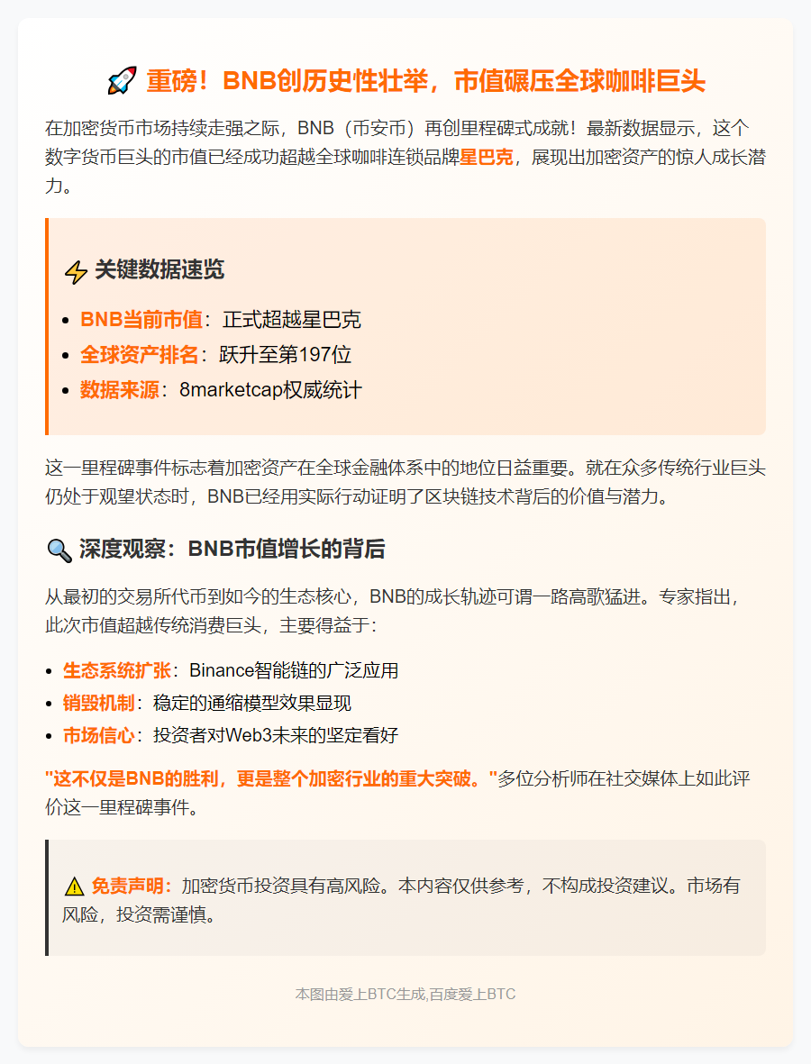 BNB市值超星巴克