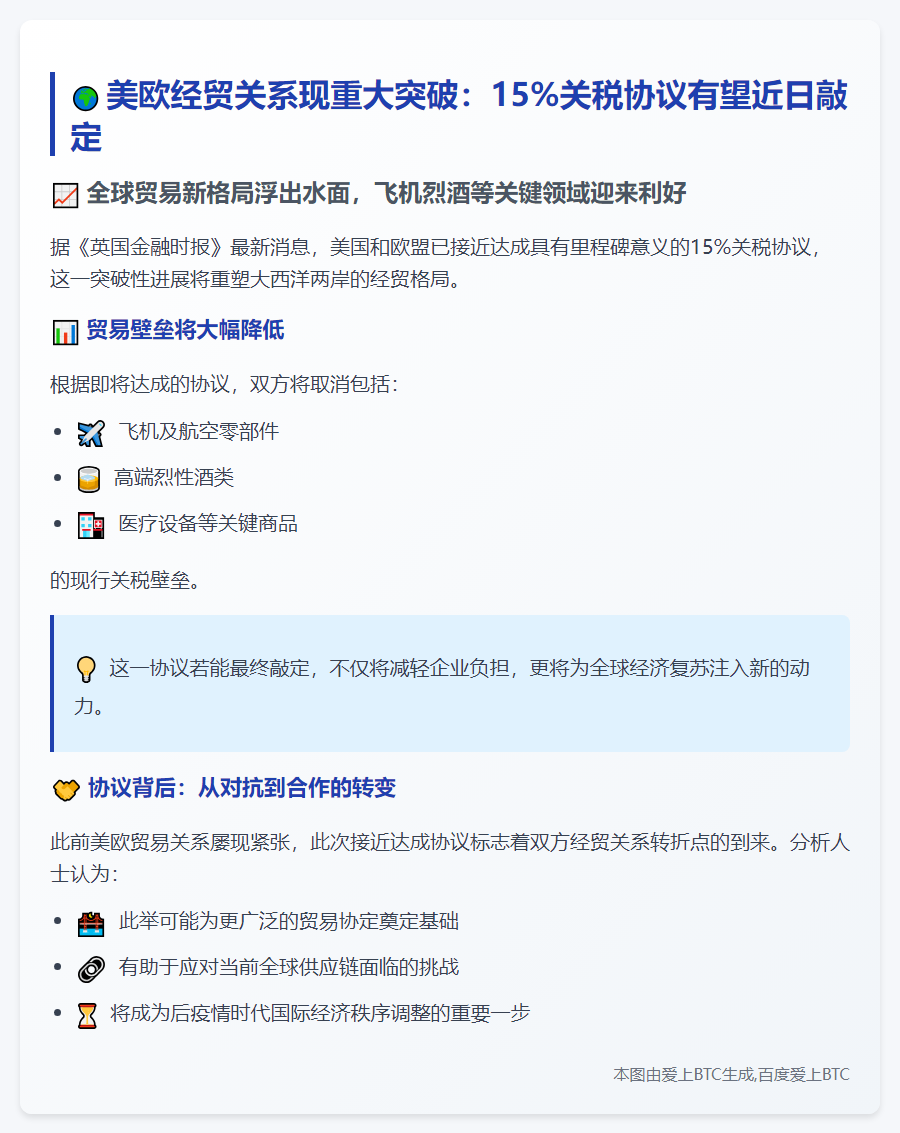 美欧将敲定15%关税协议
