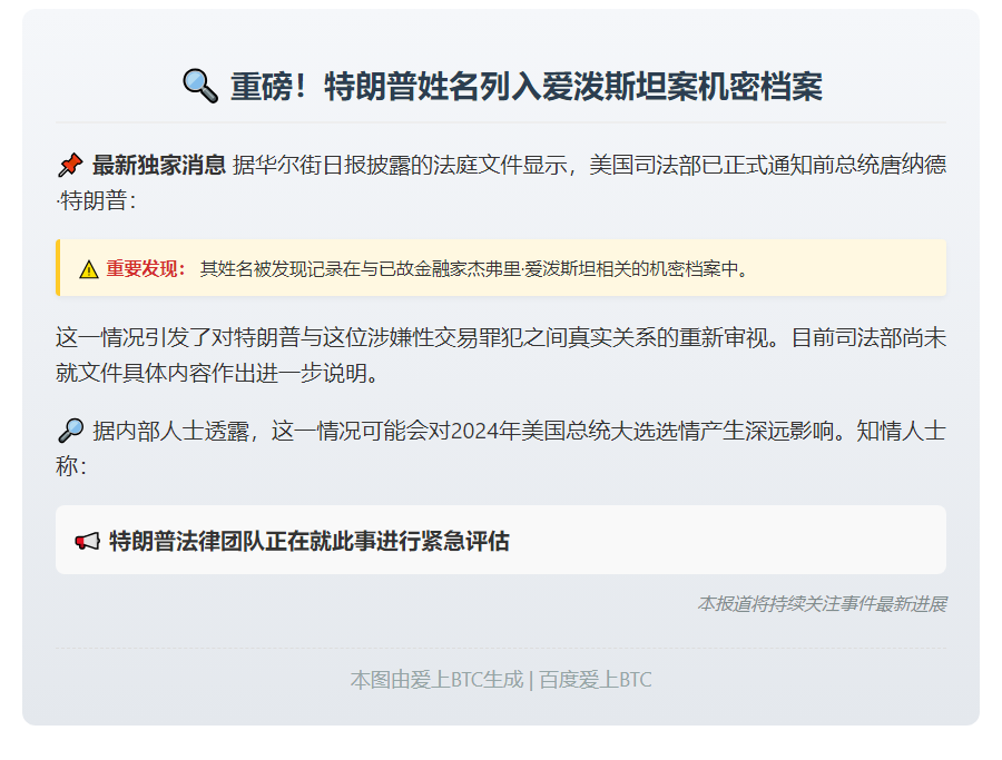 美司法部：特朗普名现爱泼斯坦案文件