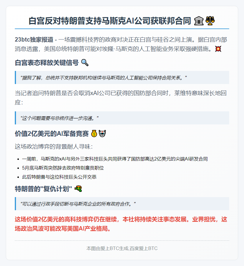 白宫反对特朗普支持马斯克AI公司获联邦合同