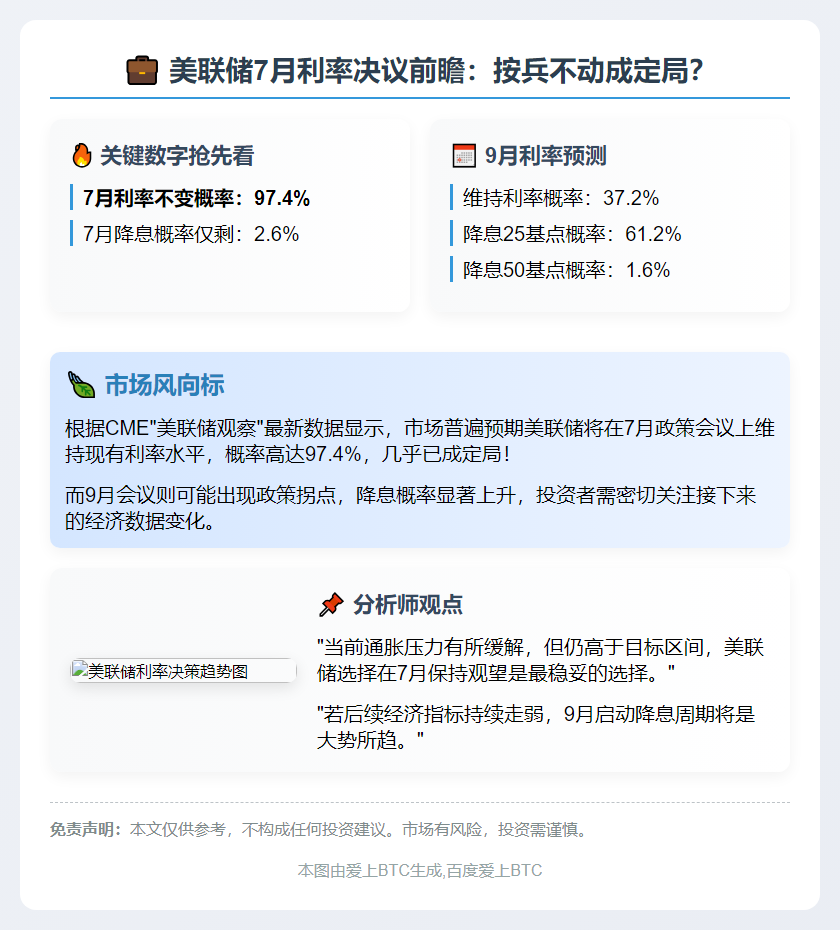 7月美联储维持利率概率达97.4%