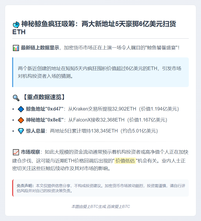 两新建地址囤积逾6亿美元ETH