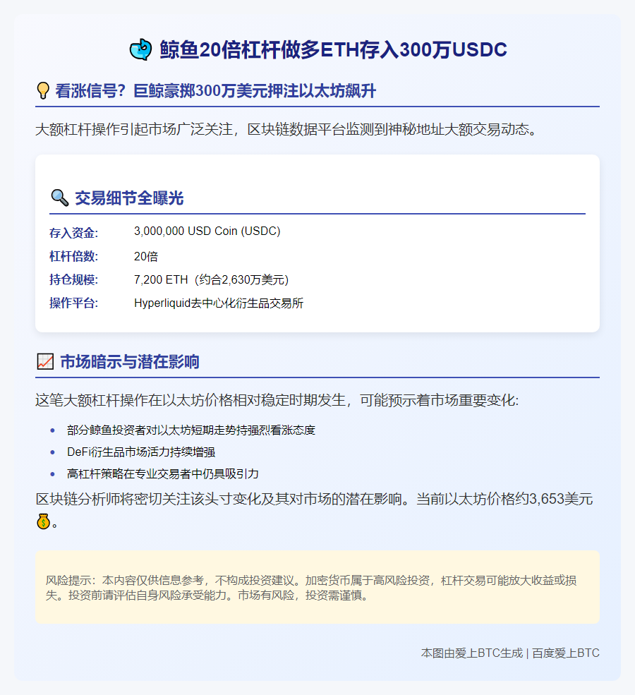 鲸鱼20倍杠杆做多ETH存入300万USDC