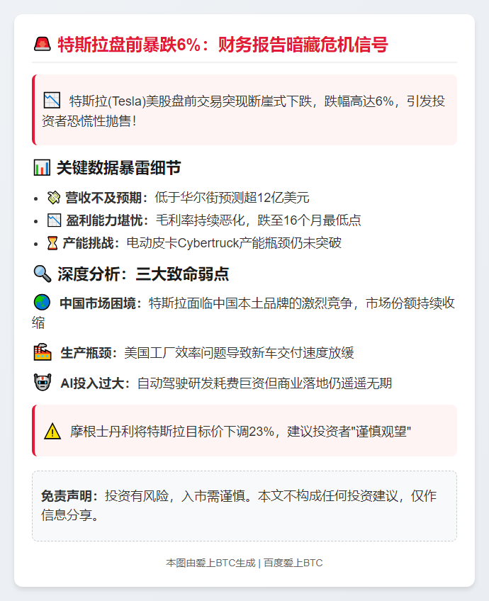特斯拉盘前跌6%