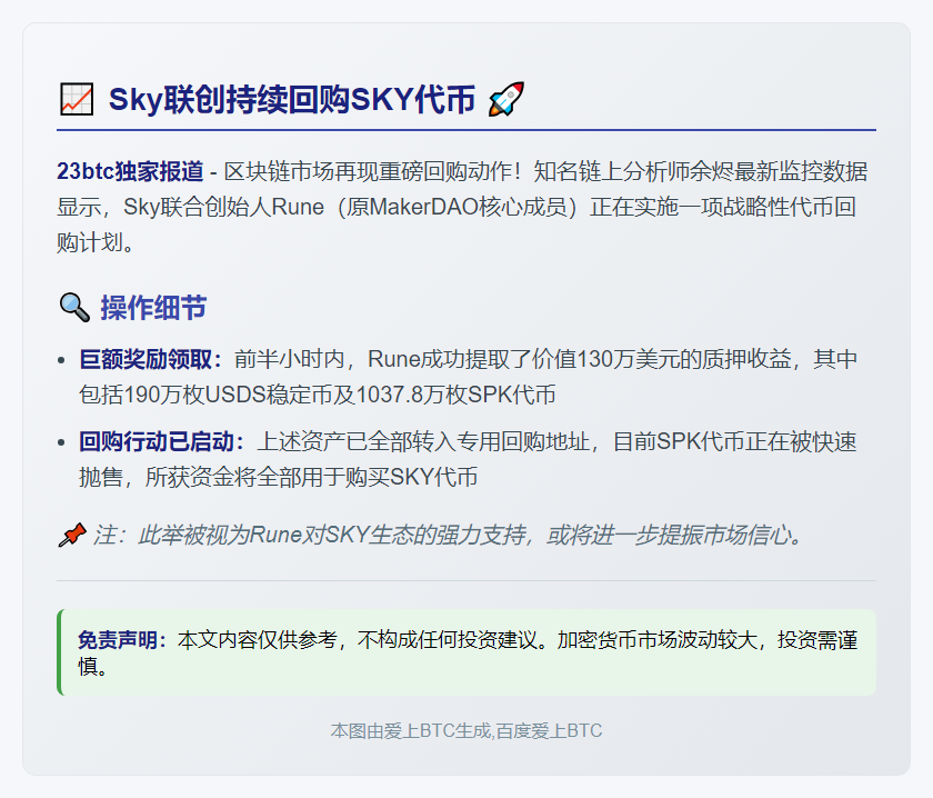 Sky联创持续回购SKY代币
