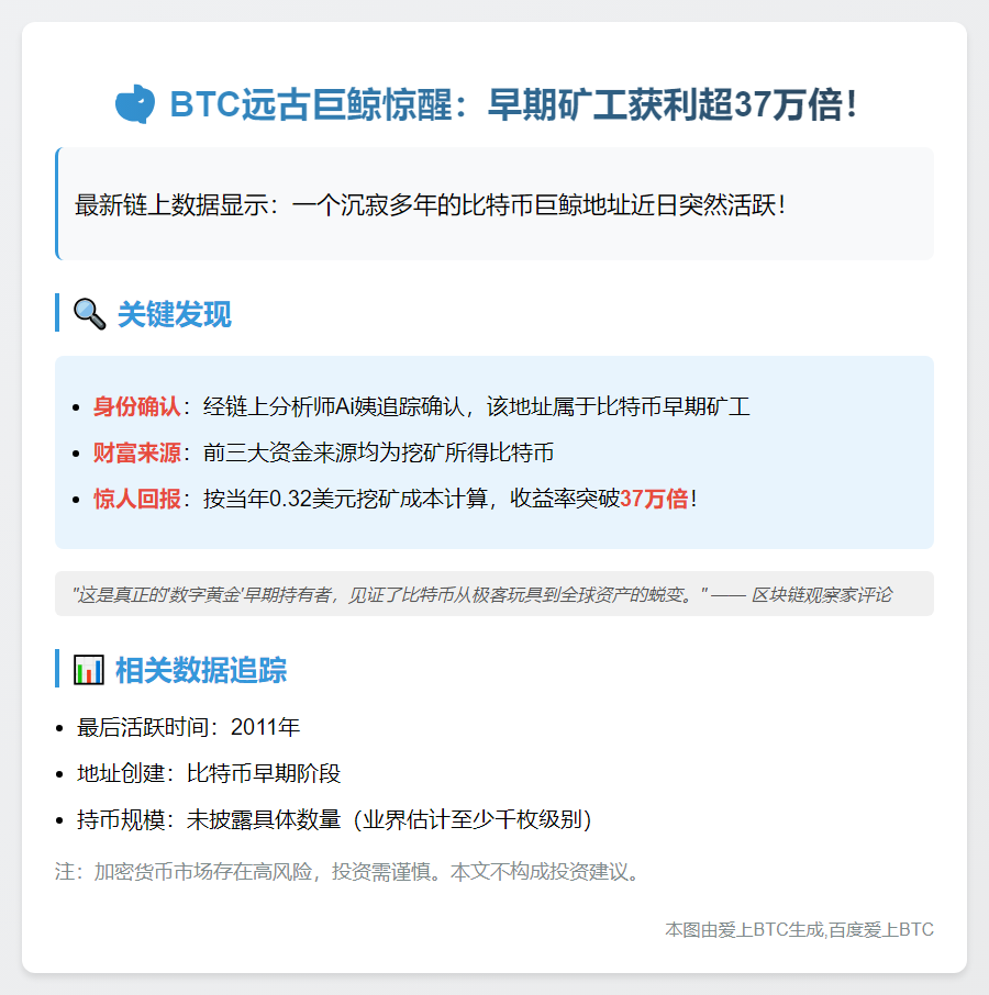BTC远古巨鲸乃早期矿工