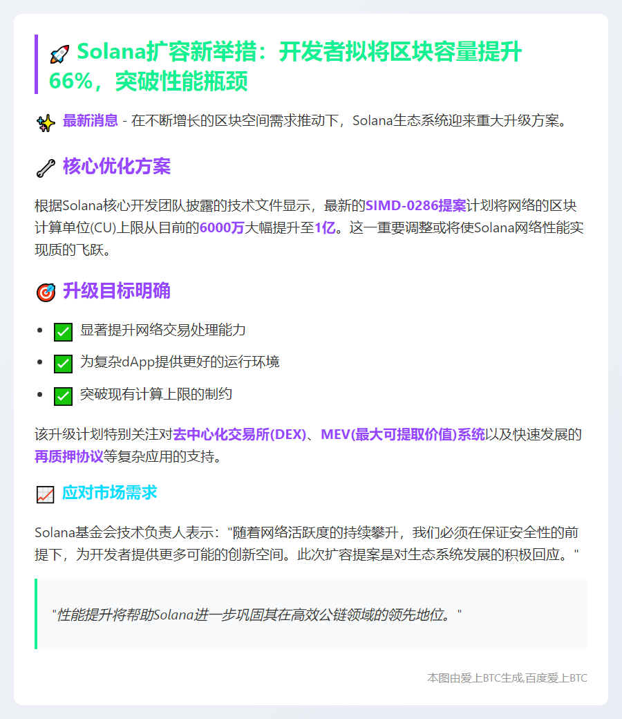 Solana拟提升区块容量66%