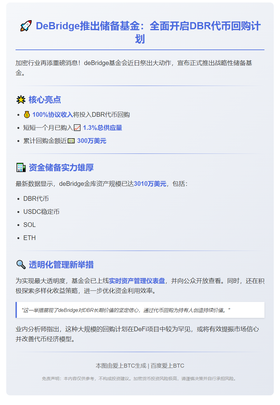 deBridge推出基金，收入全回购DBR